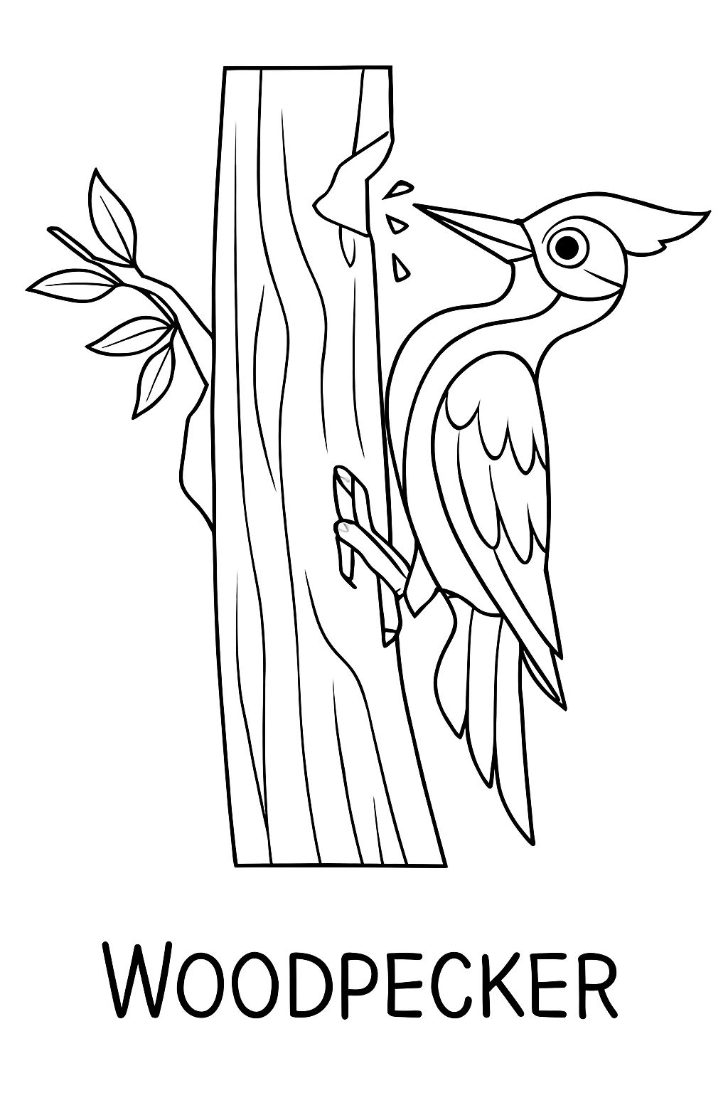 Elegant Woodpecker Line Drawing for Coloring Book Pages