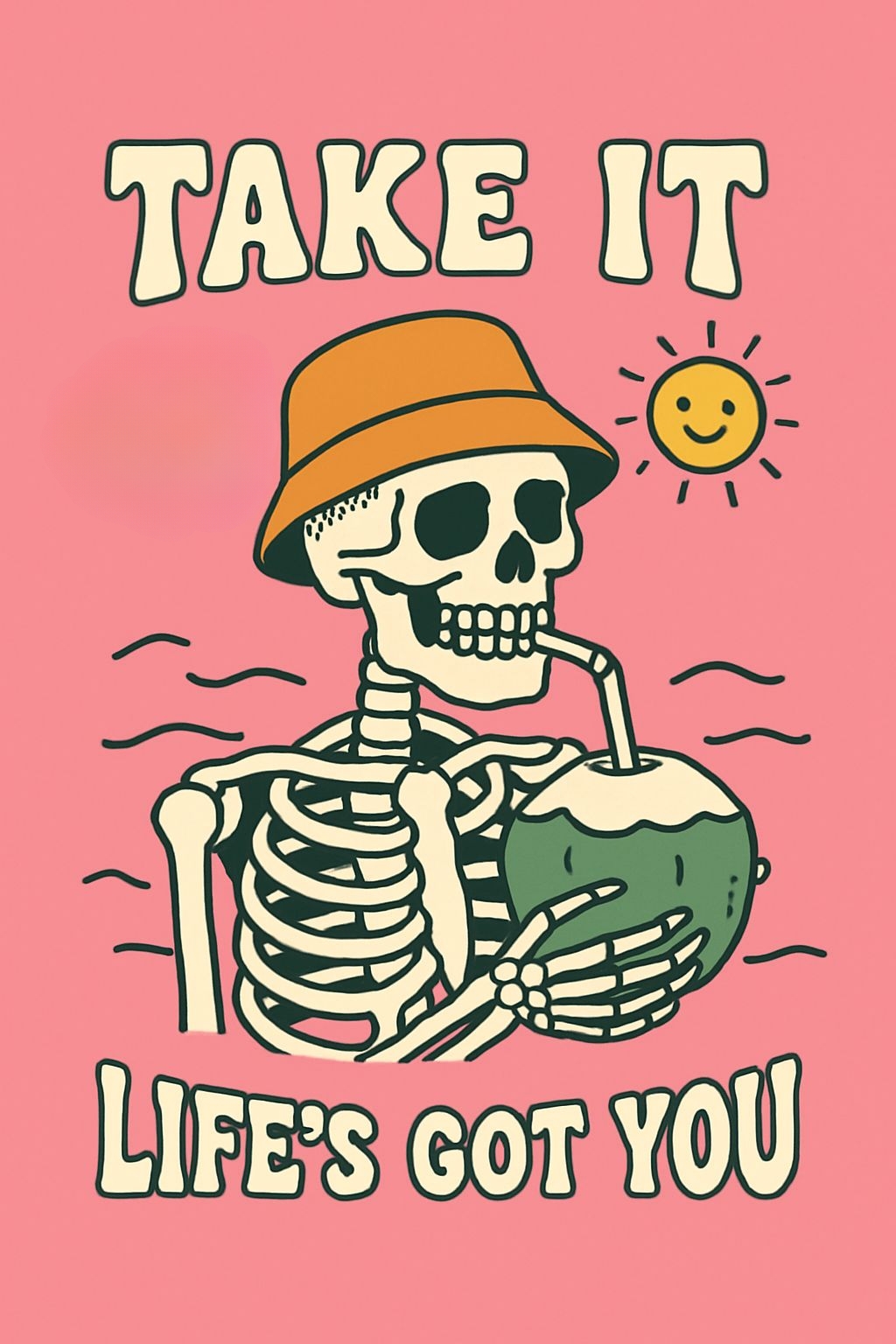 Playful Skeleton with Coconut and Motivational Text T-Shirt
