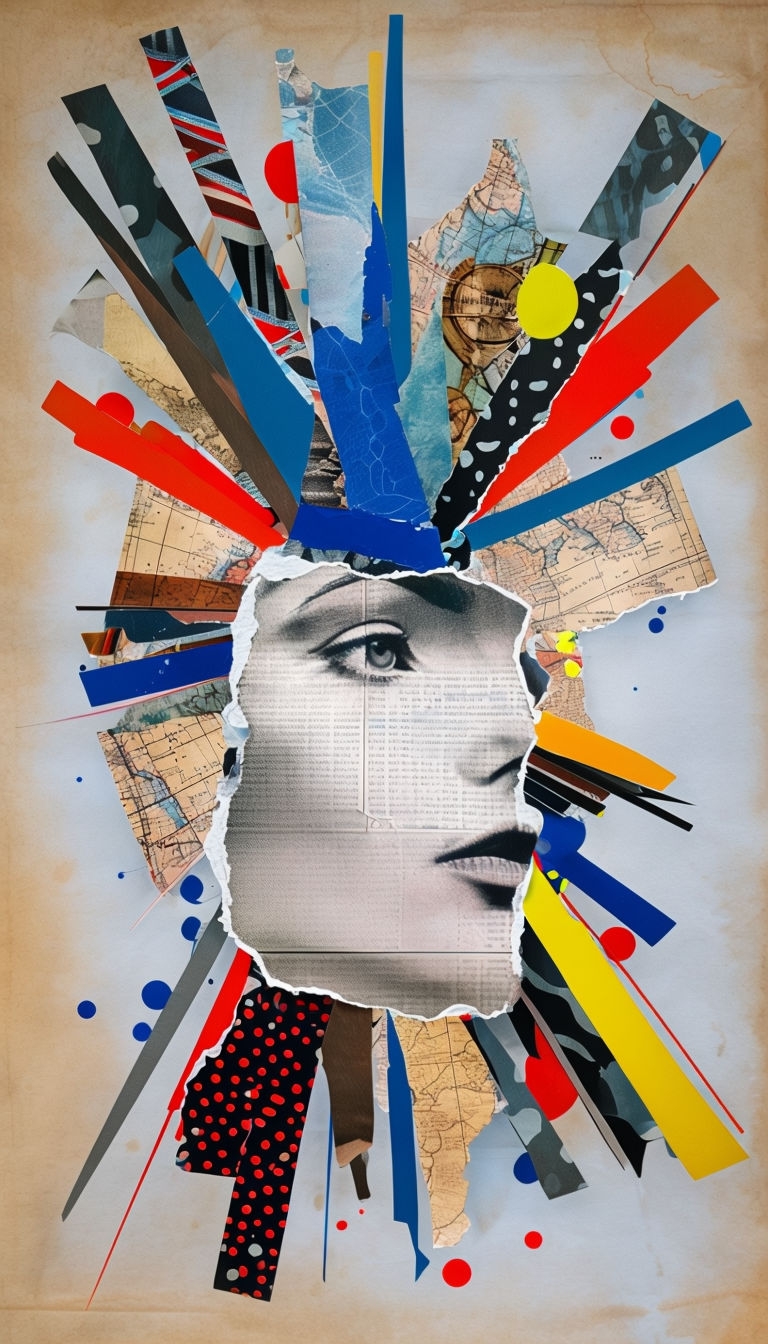 Dynamic Collage of Human Face with Colorful Radial Sprays Mobile Wallpaper