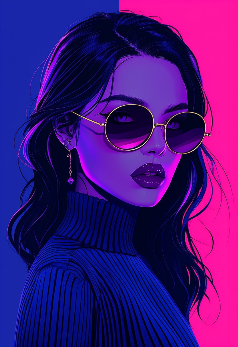 Vibrant Anime Portrait of Confident Woman with Sunglasses Art