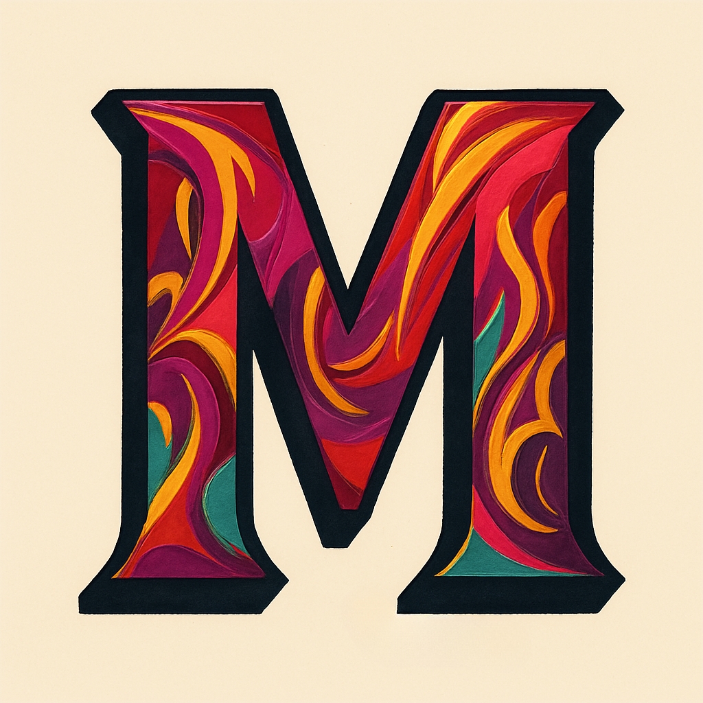 Vibrant Ornate Letter M with Abstract Colorful Design Monogram