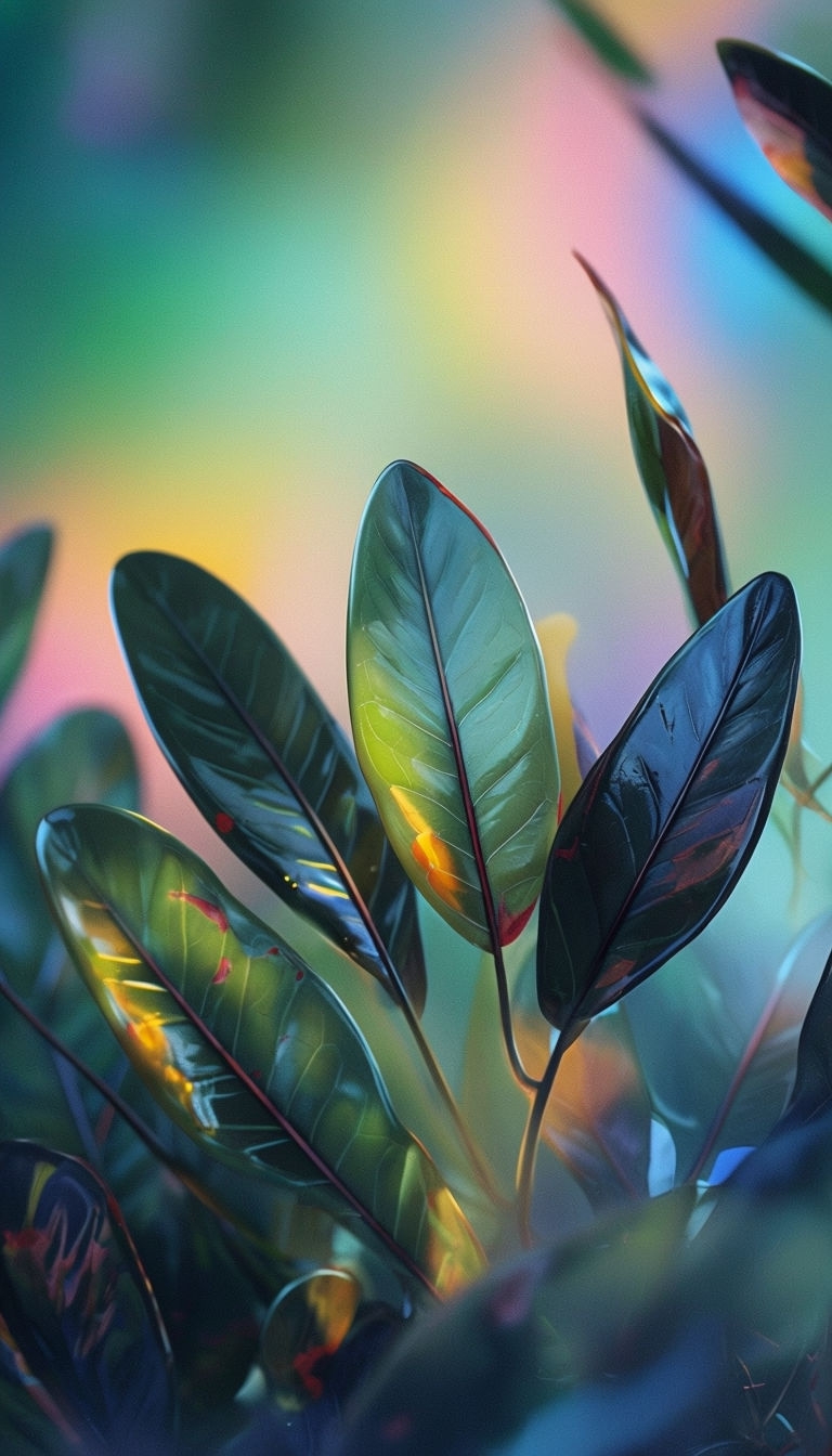 Glossy Tropical Plant Leaves Macro Photography Mobile Wallpaper