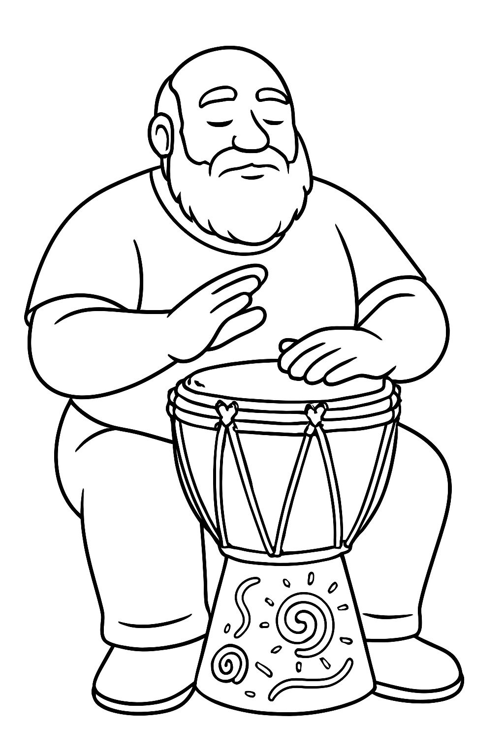 Serene Cartoon Drummer Man Line Art Illustration Coloring Book Pages