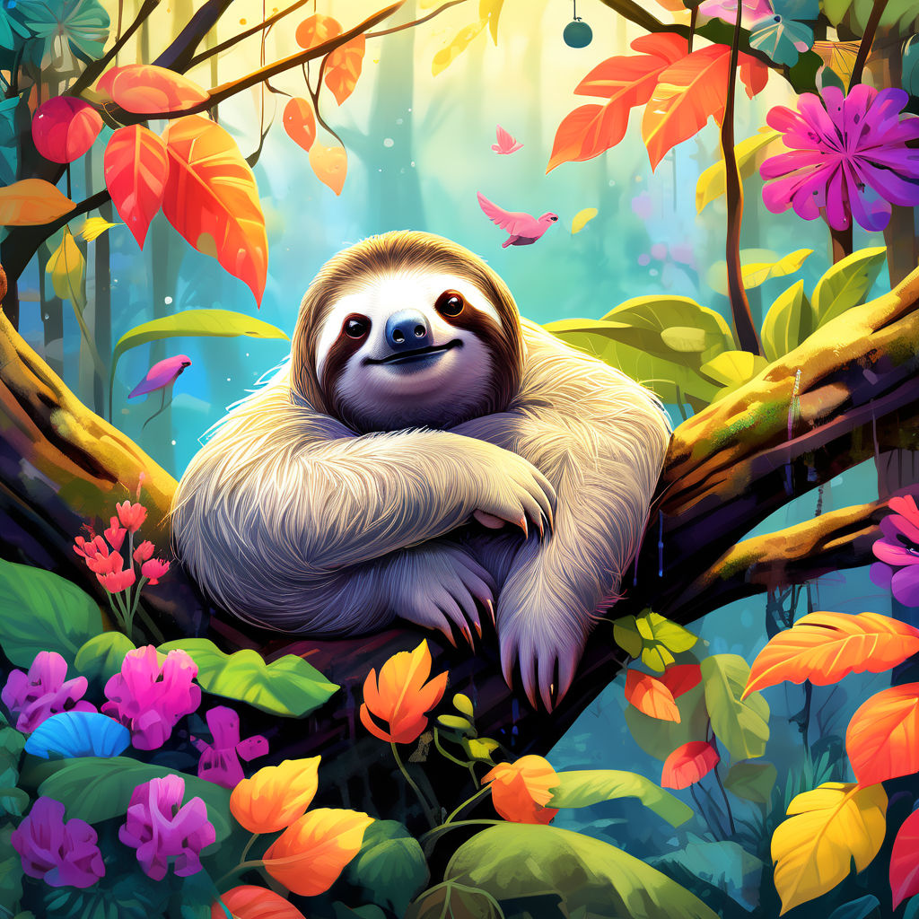 A sleepy sloth hanging from a tree branch by Sriram Sivakumar - Playground