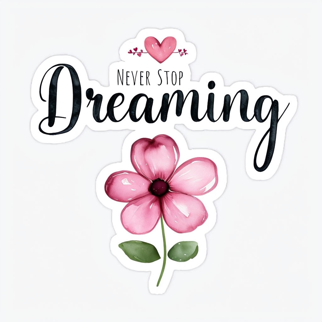 "Never Stop Dreaming Hand-Painted Flower Illustration Sticker"