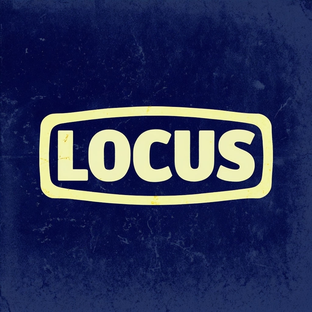 Vintage Navy Blue Locus Logo with Retro Aged Design