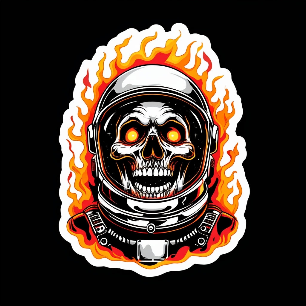 Screaming Astronaut Skull with Fiery Flames Sticker