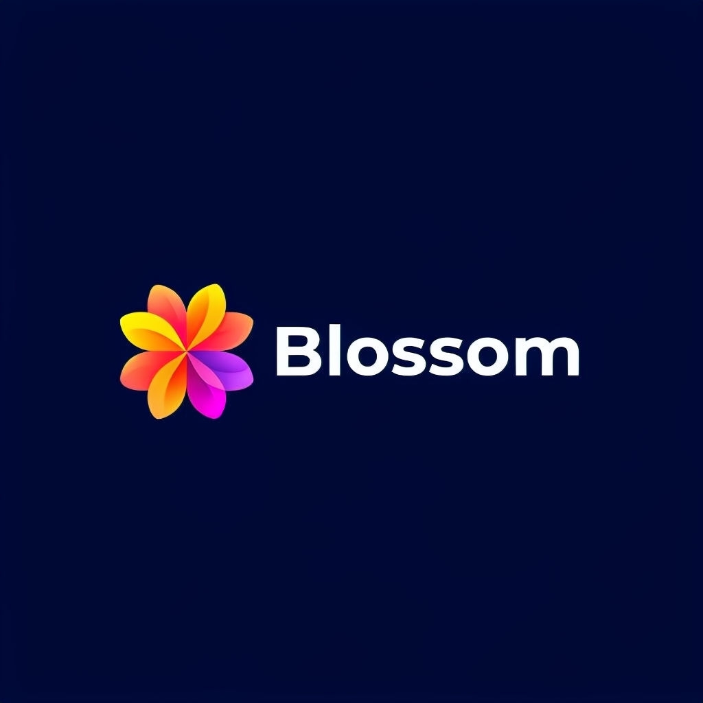 Colorful Minimalist Blossom Logo Design on Navy Blue Background