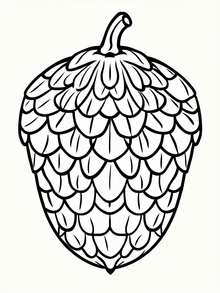 Minimalist Line Drawing of an Acorn Seed Coloring Book Page