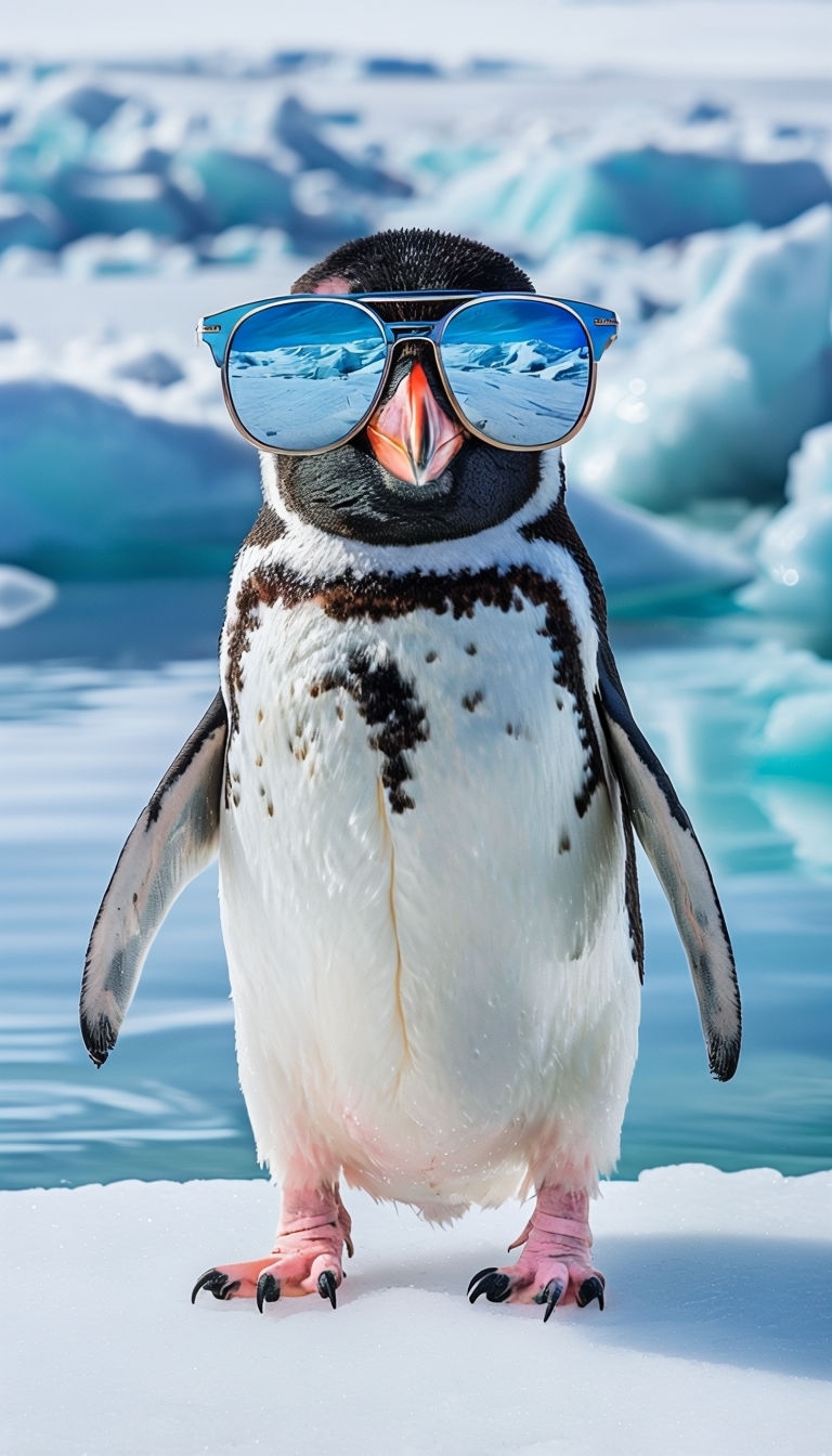 Humorous Penguin in Sunglasses on Snowy Arctic Background Mobile Wallpaper
