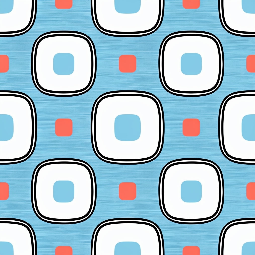 Symmetrical Geometric Pattern with Coral Red and Sky Blue Design Seamless Pattern