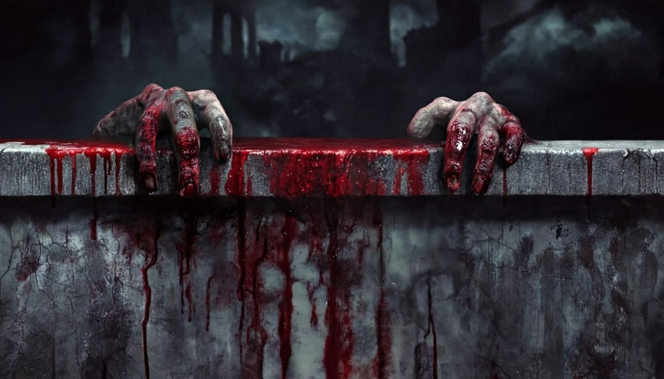 Grotesque Horror-Themed Gripping Hands Digital Artwork Background