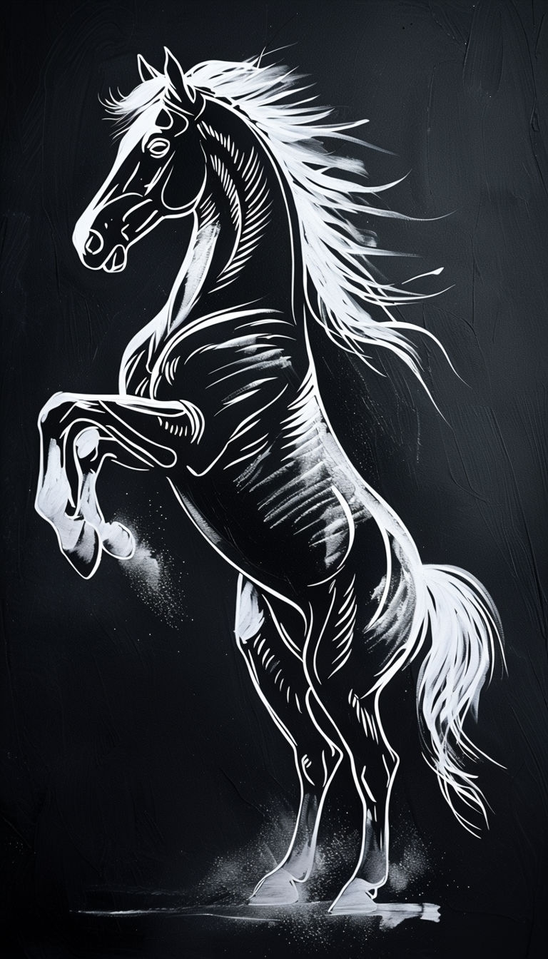 Dynamic Rearing Horse Silhouette in Chalk Art Style Mobile Wallpaper