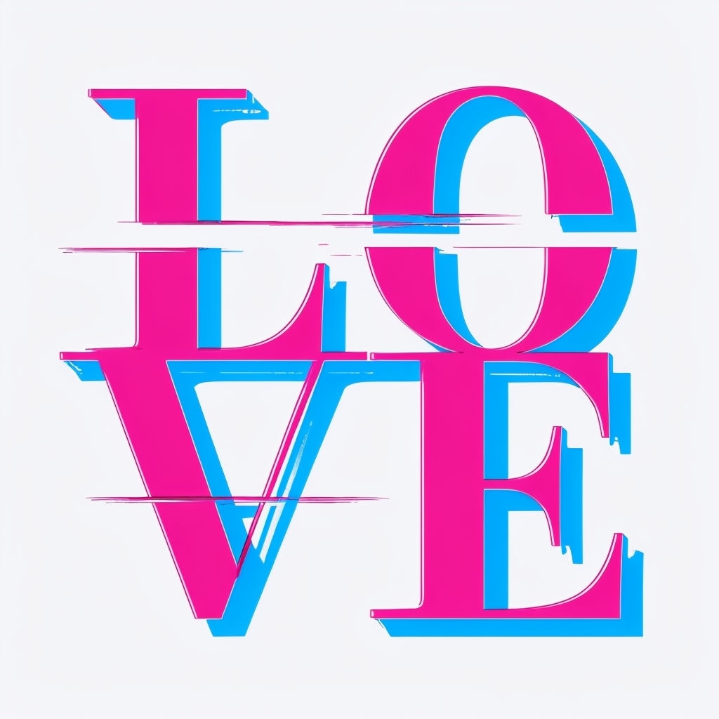 Vivid Pink 'LOVE' Text Design with Sky Blue Outline T-Shirt