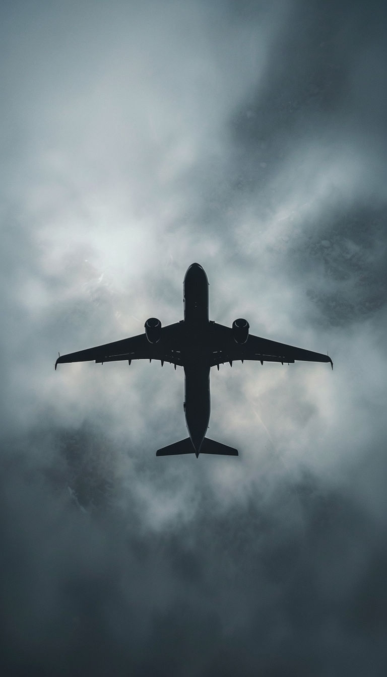 Mysterious Aircraft Silhouette in Foggy Sky Mobile Wallpaper