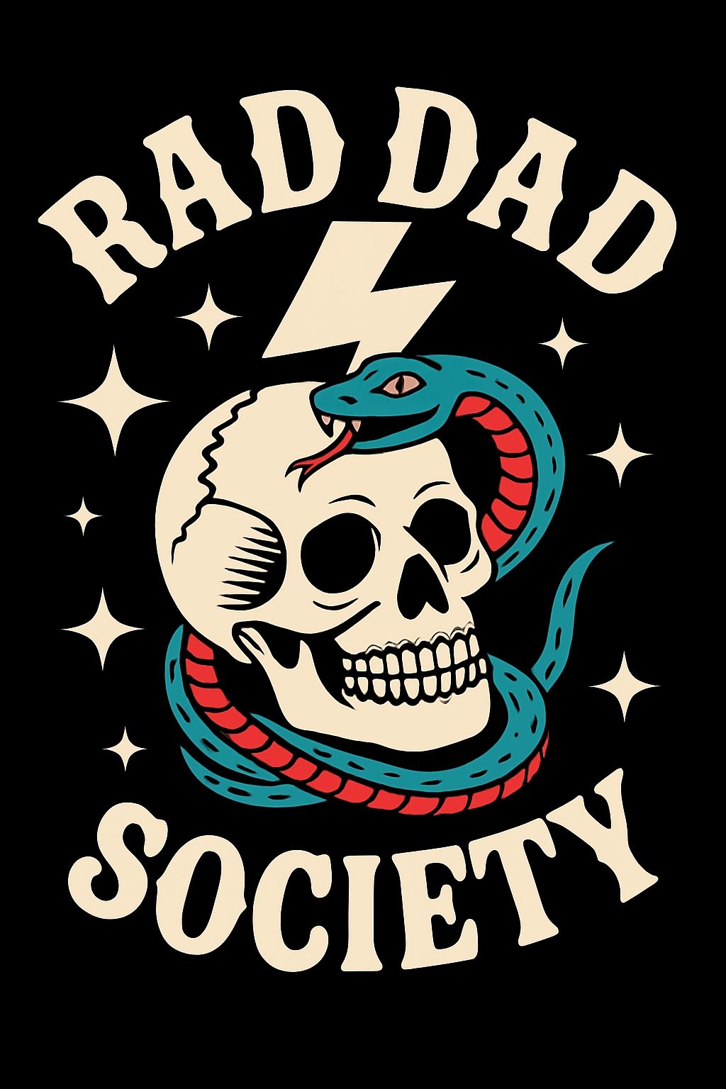 Vintage Skull and Snake Tattoo Art for Rad Dad Society T-shirt