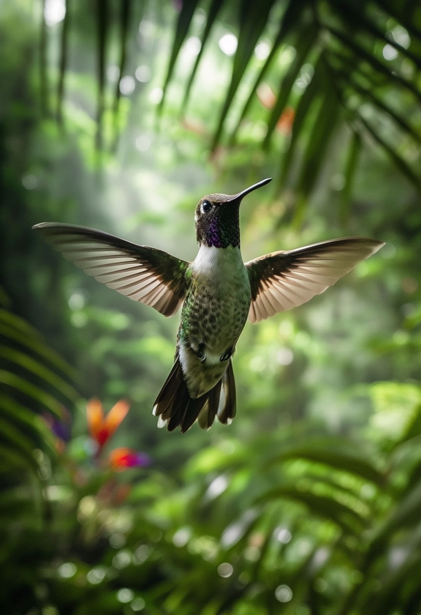 Dynamic Hummingbird in Flight Close-Up Wildlife Photography Art