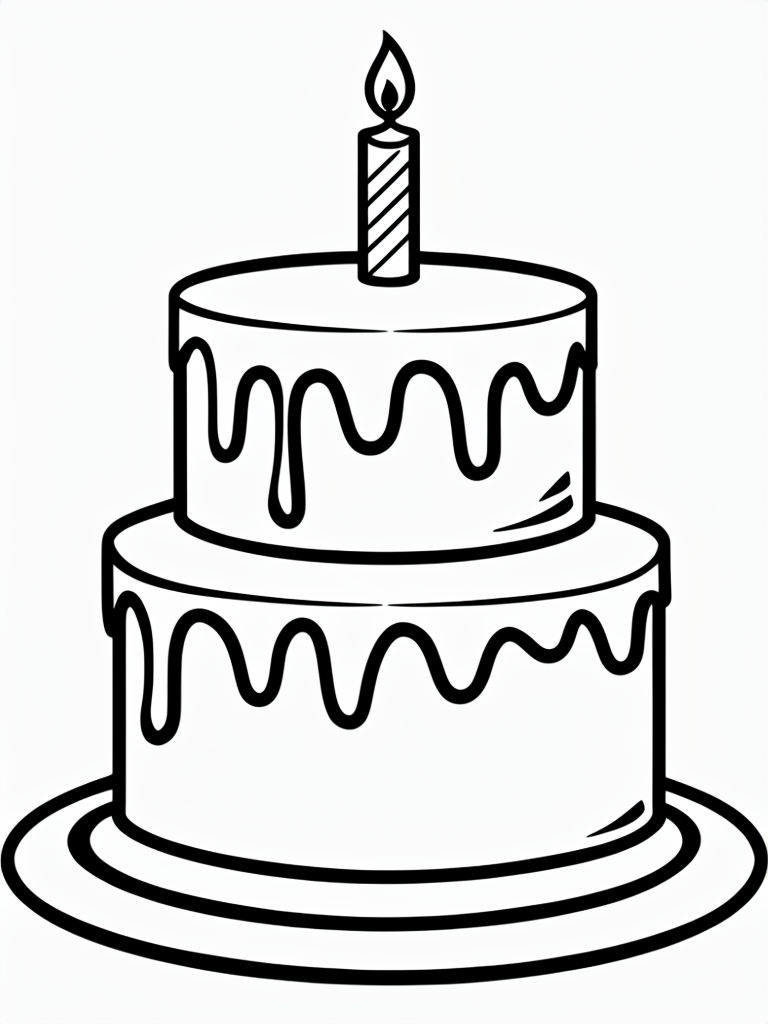 Minimalist Two-Tiered Birthday Cake Line Drawing Coloring Book Pages