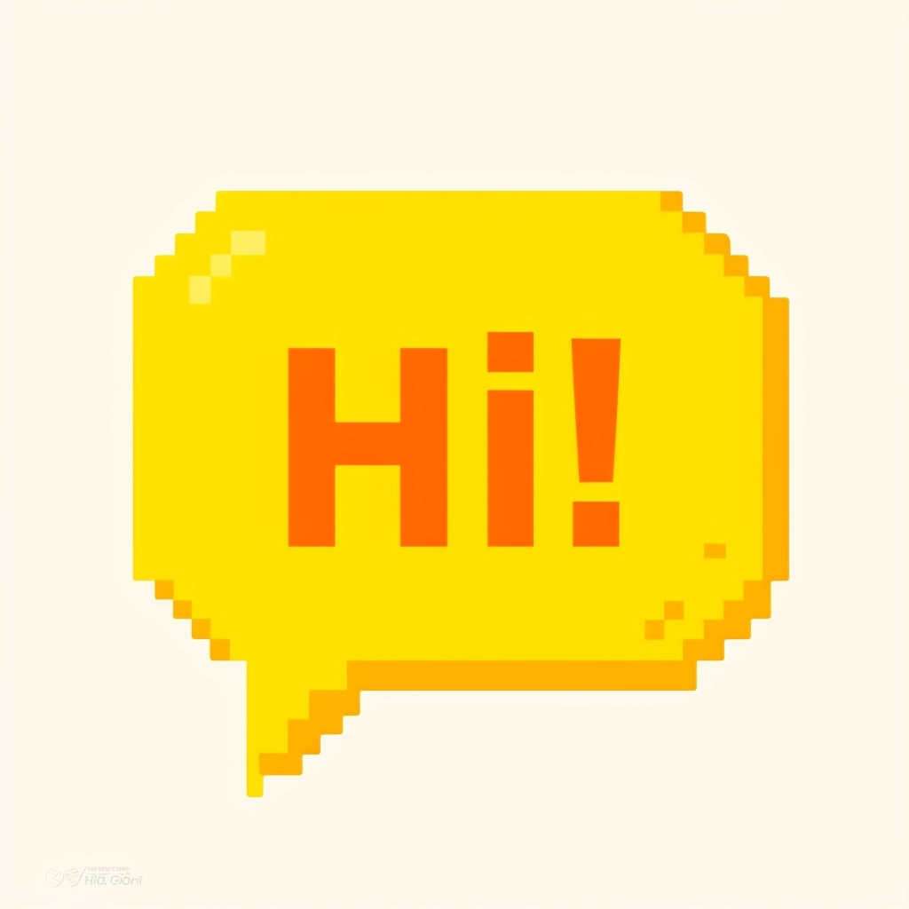 Bright Yellow Pixel Art Speech Bubble 'Hi!' Greeting Sticker