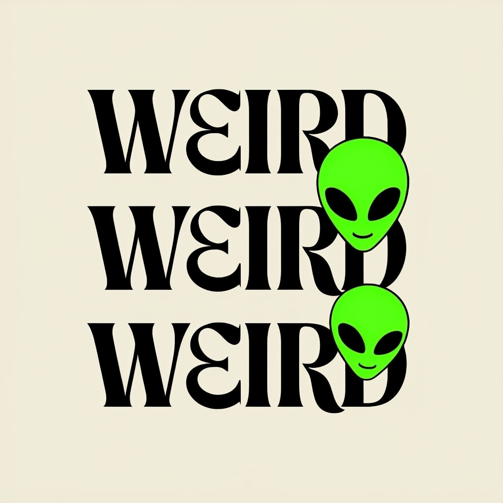 Playful WEIRD Text with Alien Faces Graphic T-Shirt