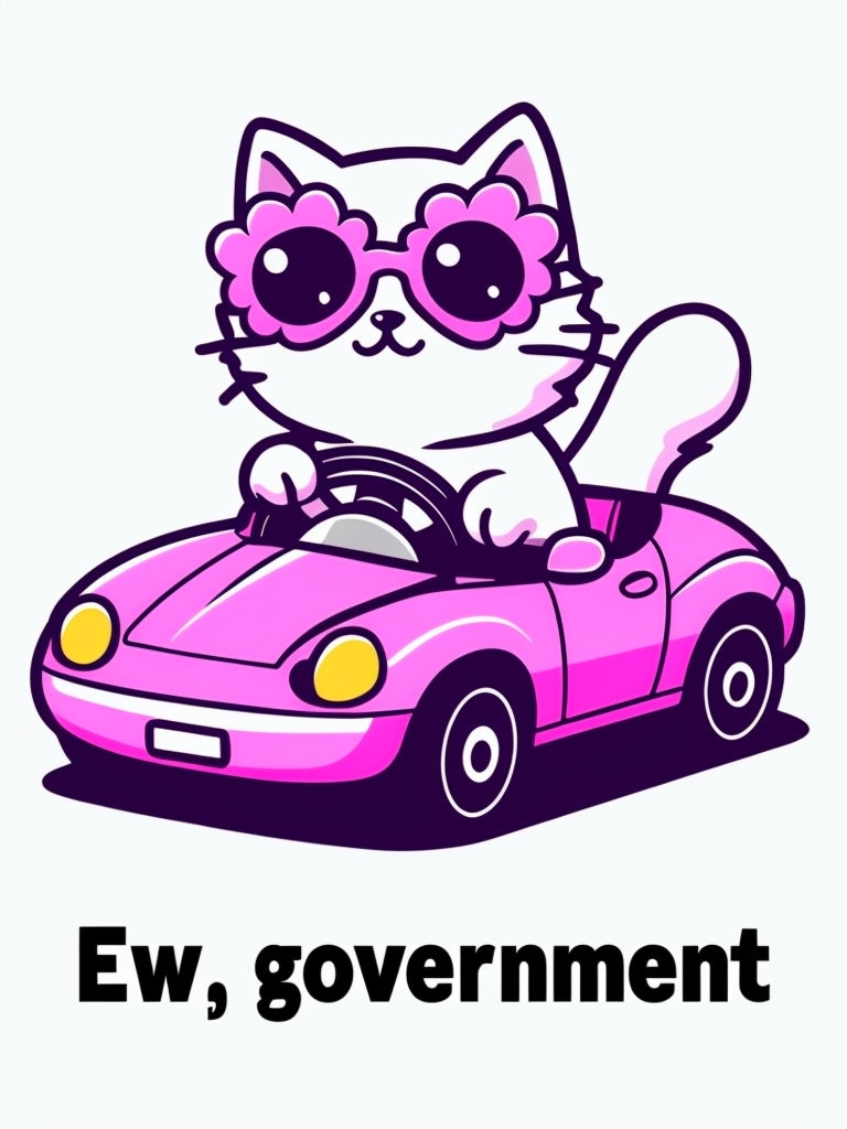 Cute Cartoon Cat in Pink Toy Car with Fun Text T-Shirt