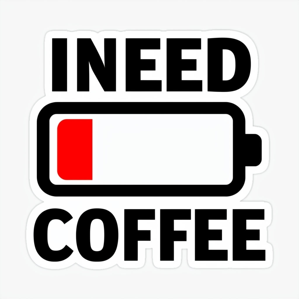 Minimalist Black Battery with INEED COFFEE Text Sticker