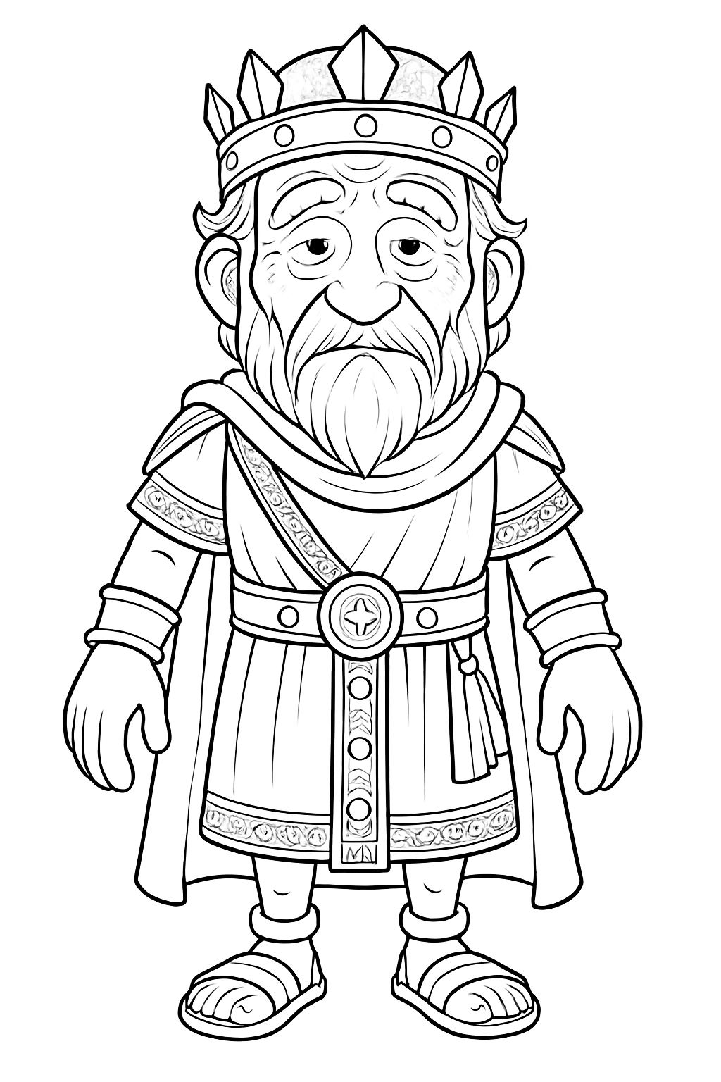 Elderly Cartoon King with Crown and Royal Robe Coloring Page