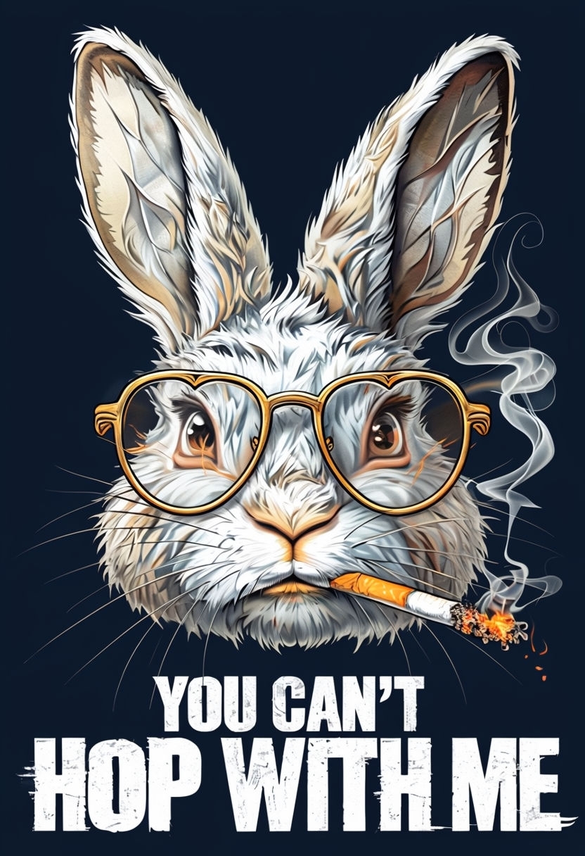 Edgy Cartoon Rabbit with Glasses and Cigarette T-Shirt