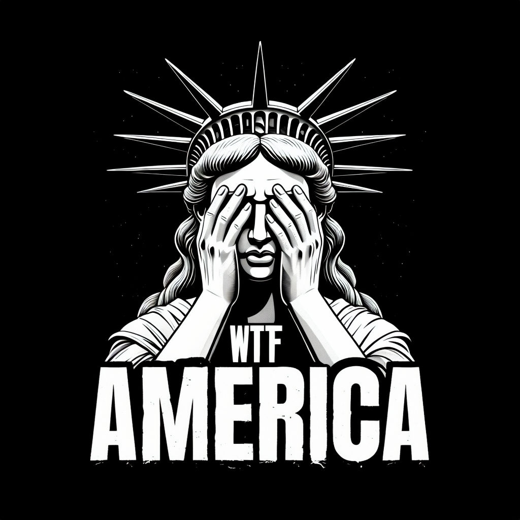 Striking Black and White Statue of Liberty WTF America T-Shirt