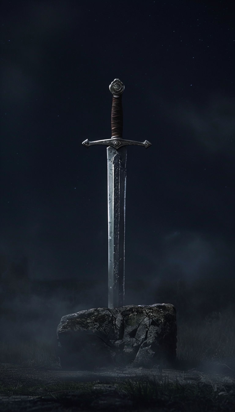 Mysterious Sword Embedded in Ancient Stone Night Scene Phone Case Cover