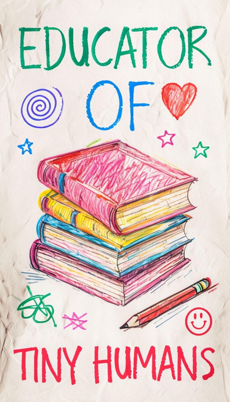 Whimsical Childlike Drawing of Books and Stars Poster