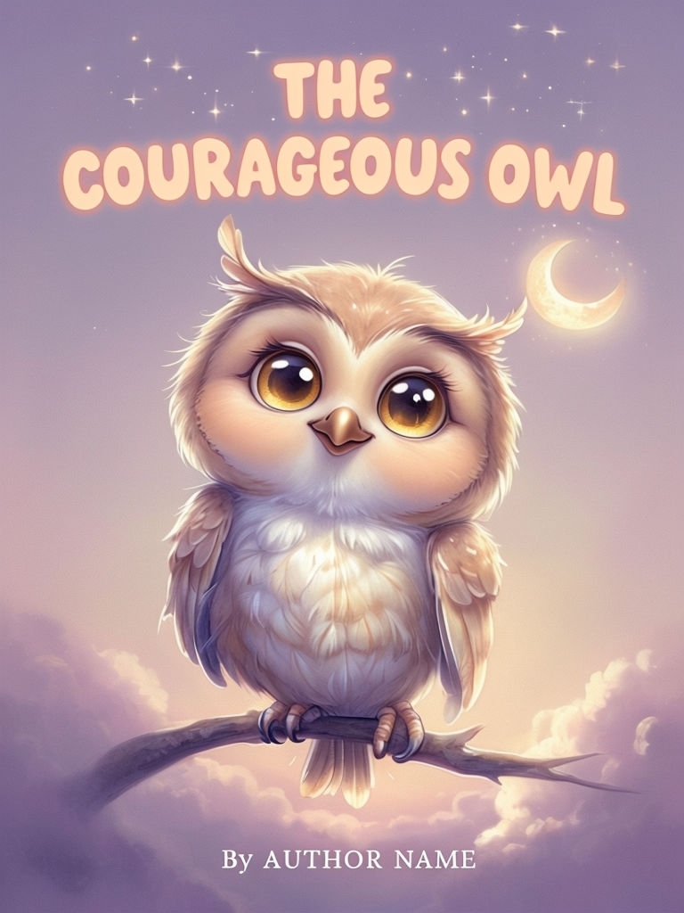 Whimsical Owl on Branch with Crescent Moon EBook Cover