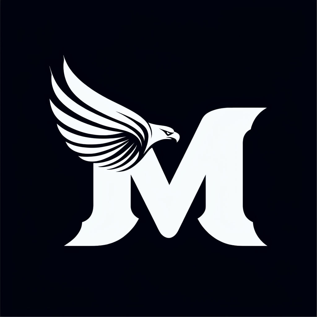 Minimalist White Letter M with Eagle Logo Design Monogram