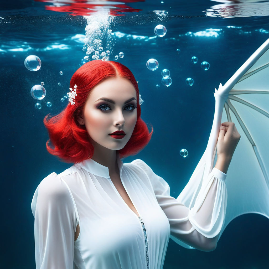 Create a white flying fox girl hybrid made underwater with t... by ...