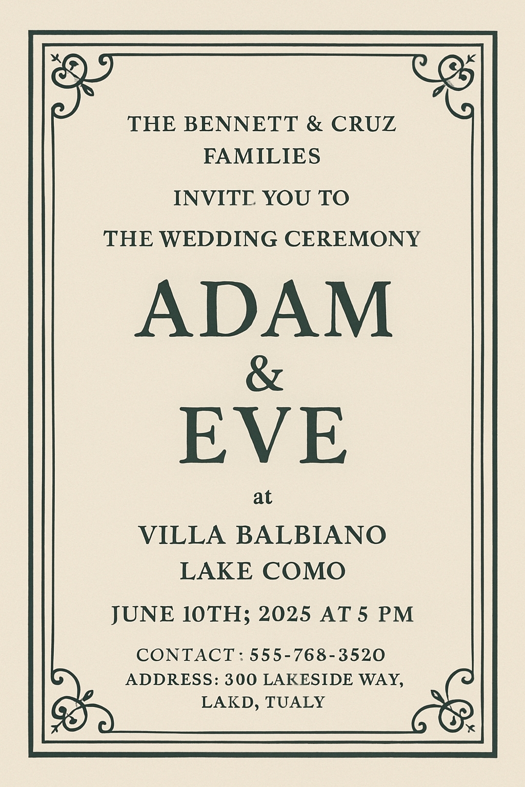 Elegant Formal Wedding Invitation Card Design for Adam & Eve Ceremony Cards & Invites