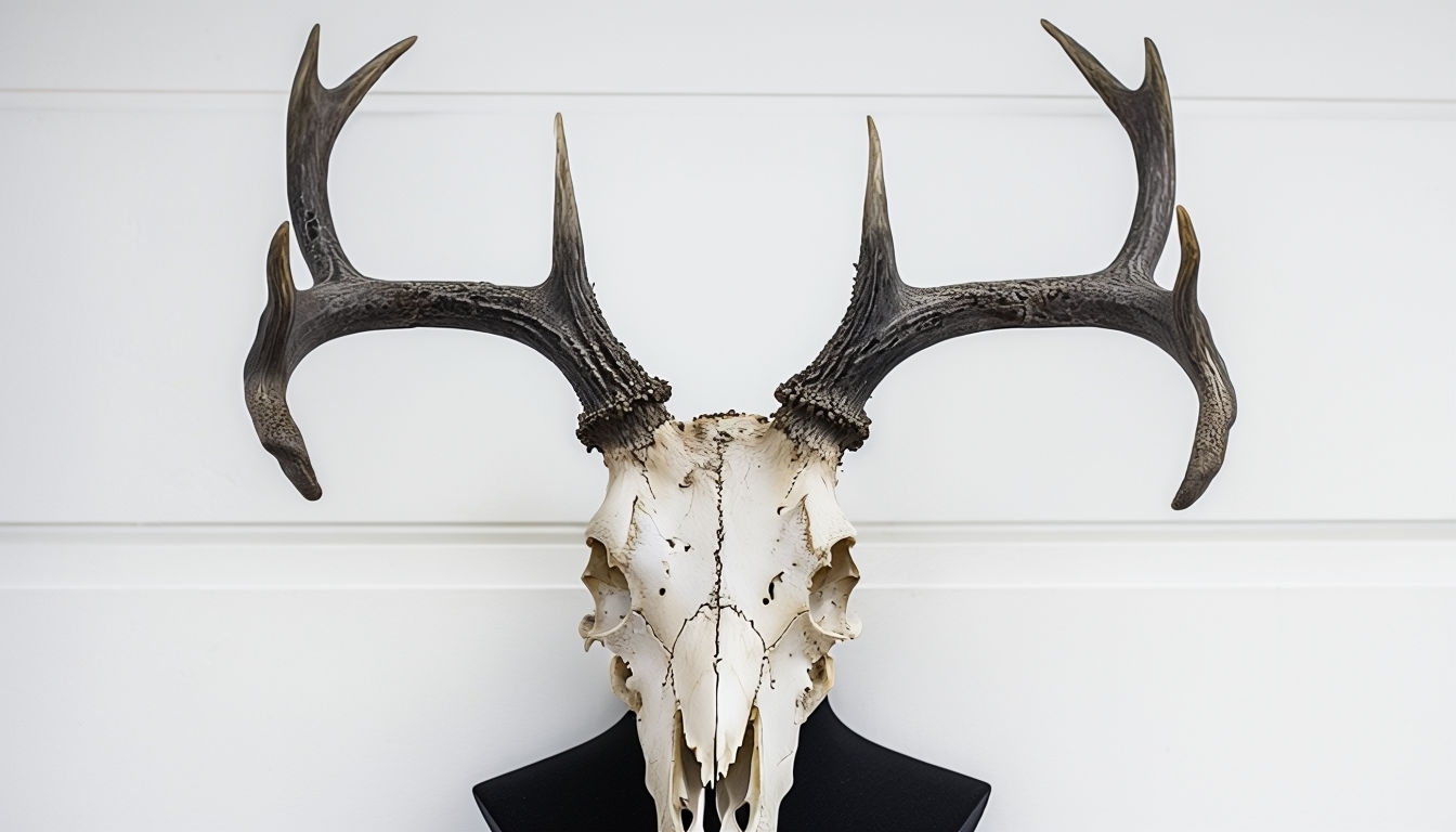Beige Deer Skull with Antlers on White Background Image for Virtual Backgrounds