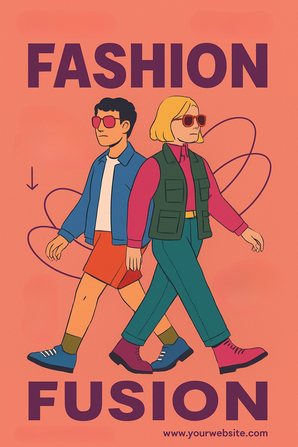 Vibrant Fashion Fusion Illustration with Stylish Characters Flyer