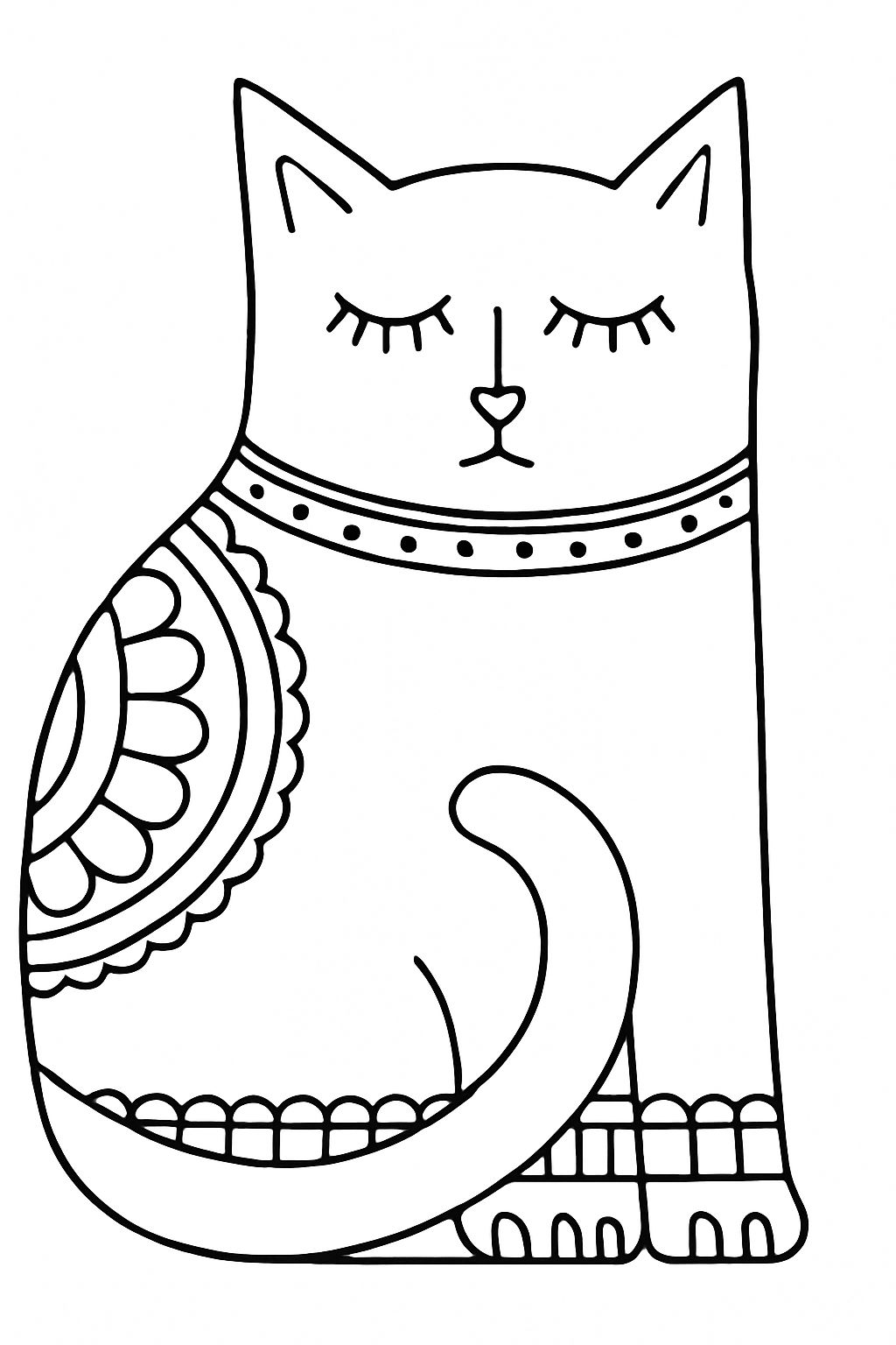 Minimalist Black-and-White Cat Illustration for Coloring Book Pages