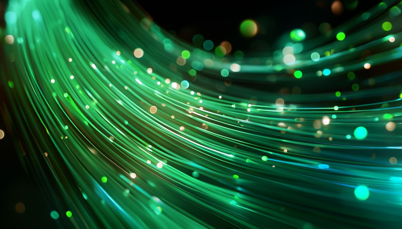 Vibrant Abstract Glowing Fiber Optic Strands Virtual Background