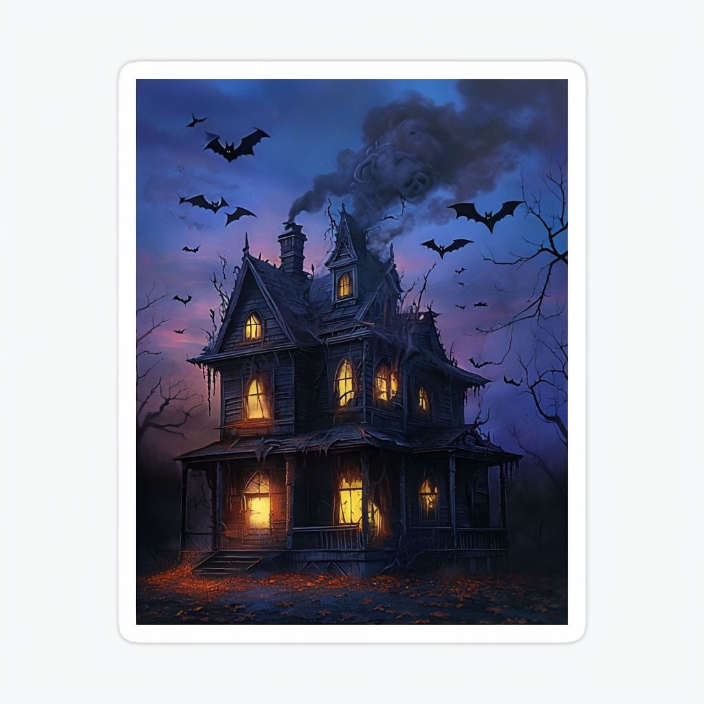 Haunted House with Glowing Windows Twilight Sticker