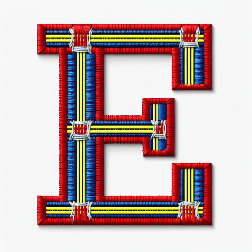 Vibrant Embroidered Letter E Monogram Design Sticker