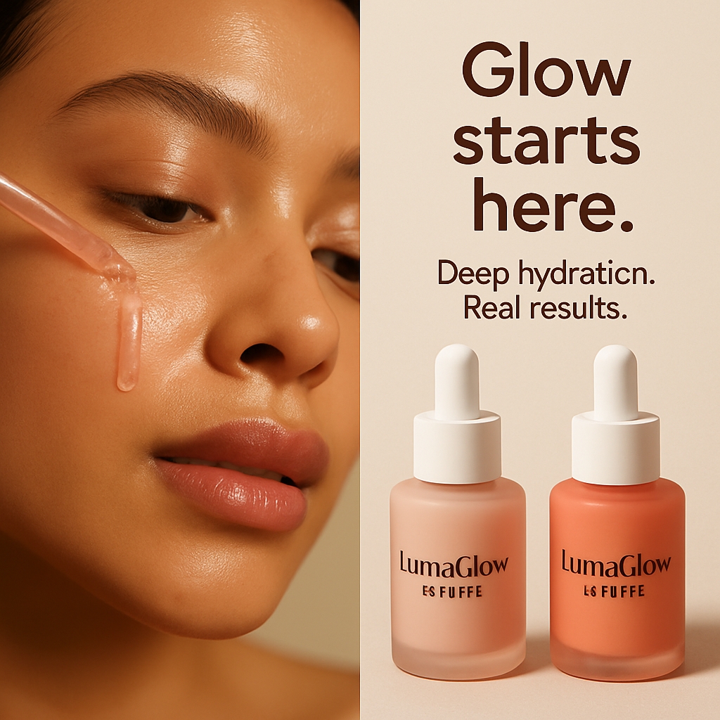 LumaGlow Skincare Advertisement with Hydration Benefits Visuals Ads