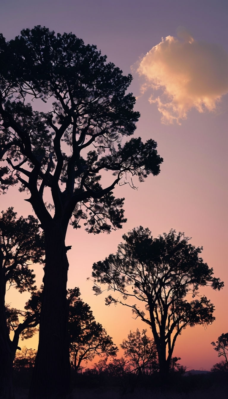 Serene Sunset with Silhouetted Trees Landscape Mobile Wallpaper