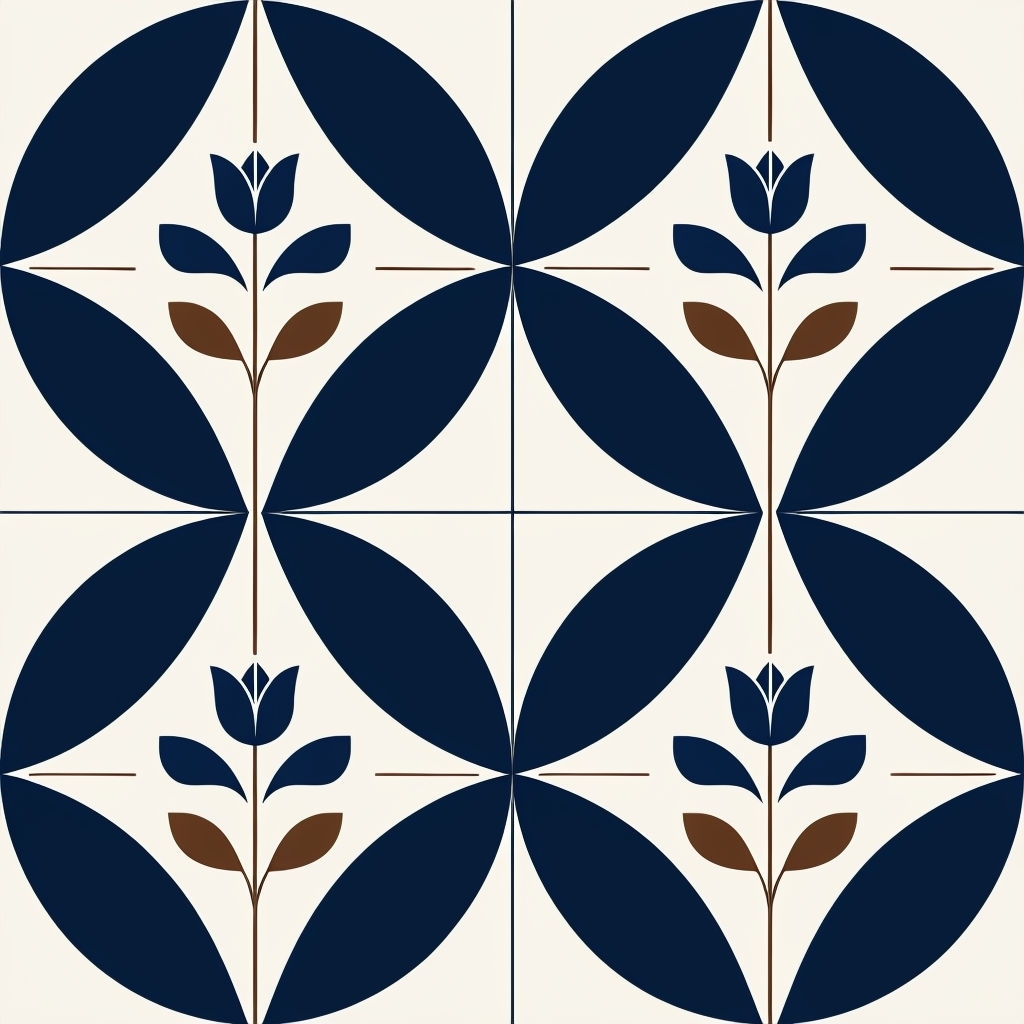 Navy Blue Geometric Floral Seamless Pattern Design