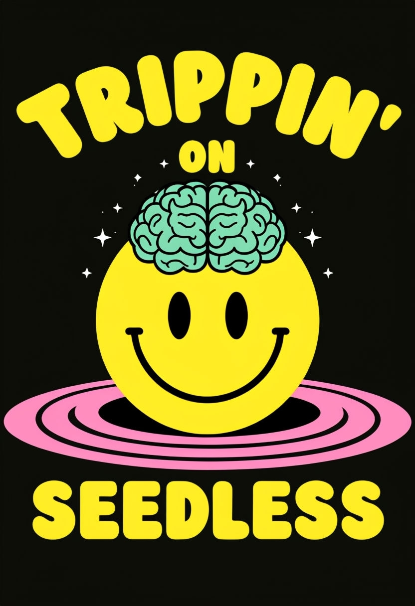 Playful Retro Smiley Face and Brain Graphic T-Shirt