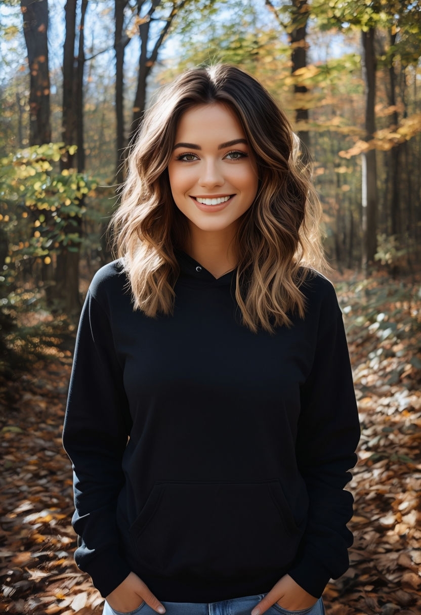 Warm Autumn Portrait of Smiling Woman in Hoodie Art