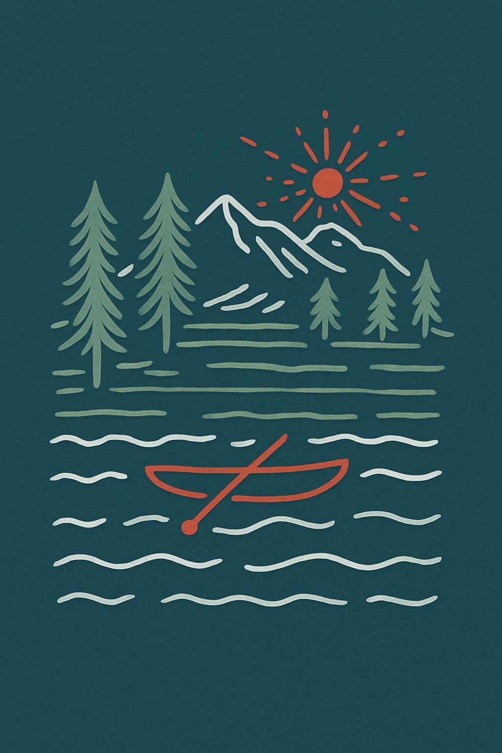 Minimalist Line Art Outdoor Scene with Boat and Trees T-shirt