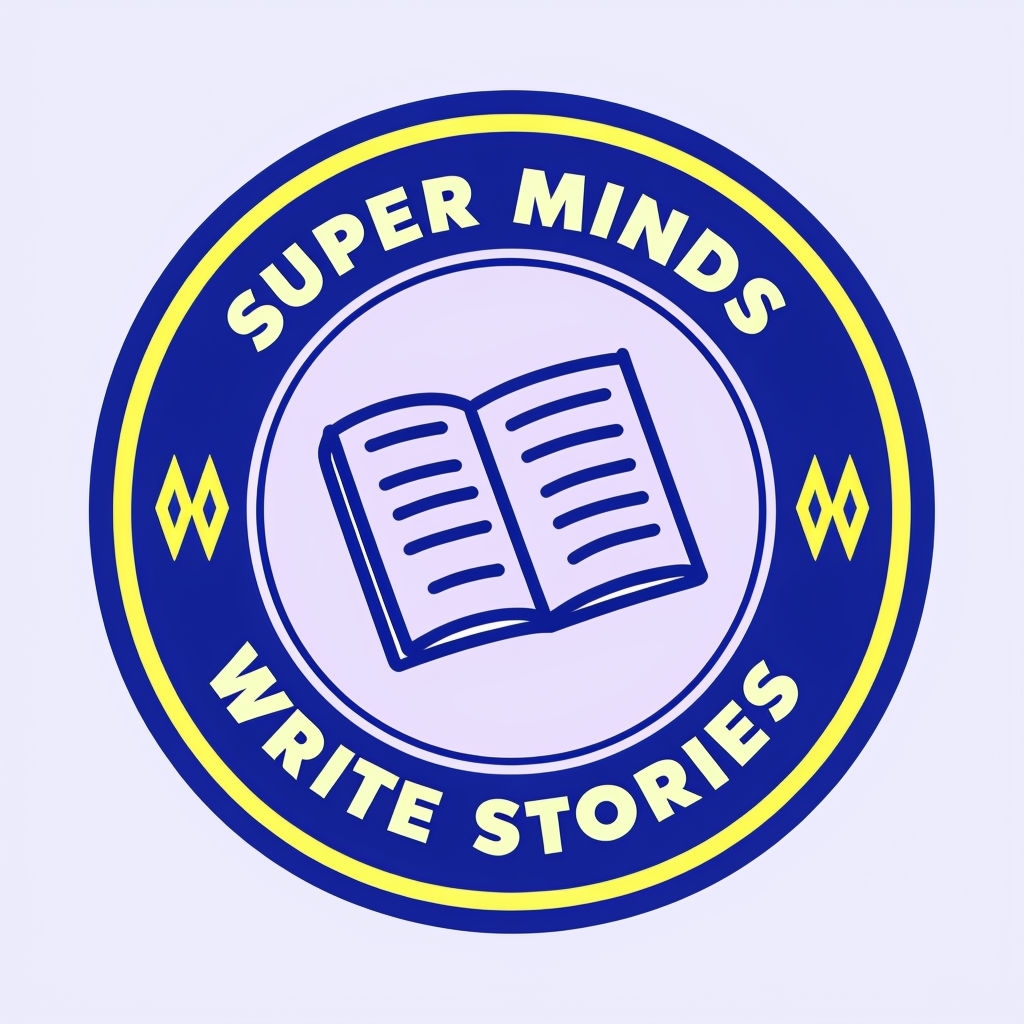 Modern Circular Super Minds Write Stories Emblem Sticker