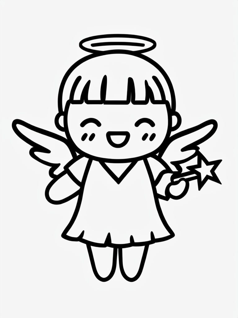 Kawaii Angel Character Minimalist Line Drawing Coloring Page