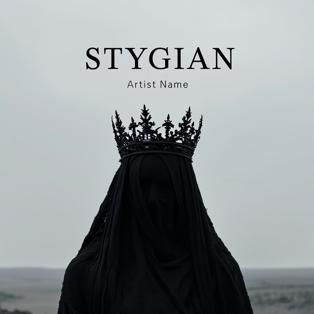 Somber Minimalist Stygian Crowned Figure Art for Album Cover